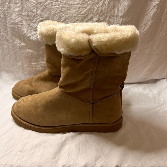 NEW WOMEN'S OLD NAVY CHESNUT FASHION ZIP BOOTS SIZE 9 FAUX FUR - Picture 2 of 5